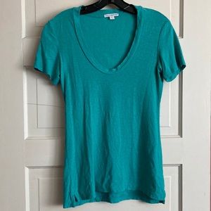 James Perse slub cotton scoop neck tee Caribbean green bright emerald size 1